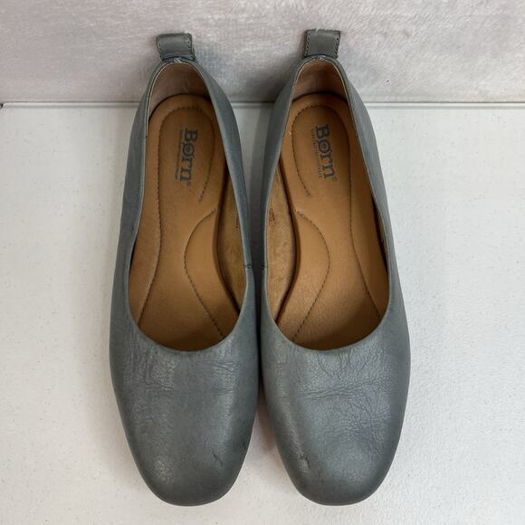 Born Beca Size 8.5 Ballet Flats Gray Leather Comfort Slip On Casual Shoes Dress - Picture 7 of 13